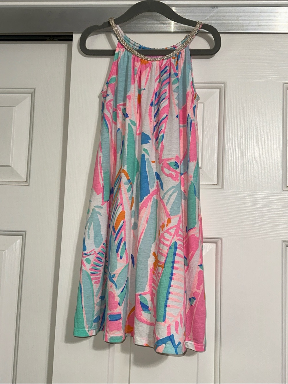 Lilly Pulitzer Pink Tropical Print Halter-Style Girls Dress